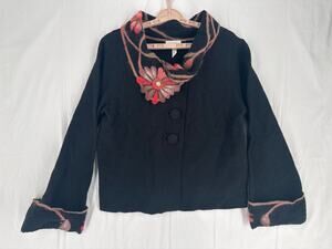 french twist wool cardigan flowers 3 buttons black size M